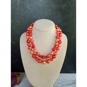 Double-Stranded Pink Hong Kong Beaded Necklace Vintage
